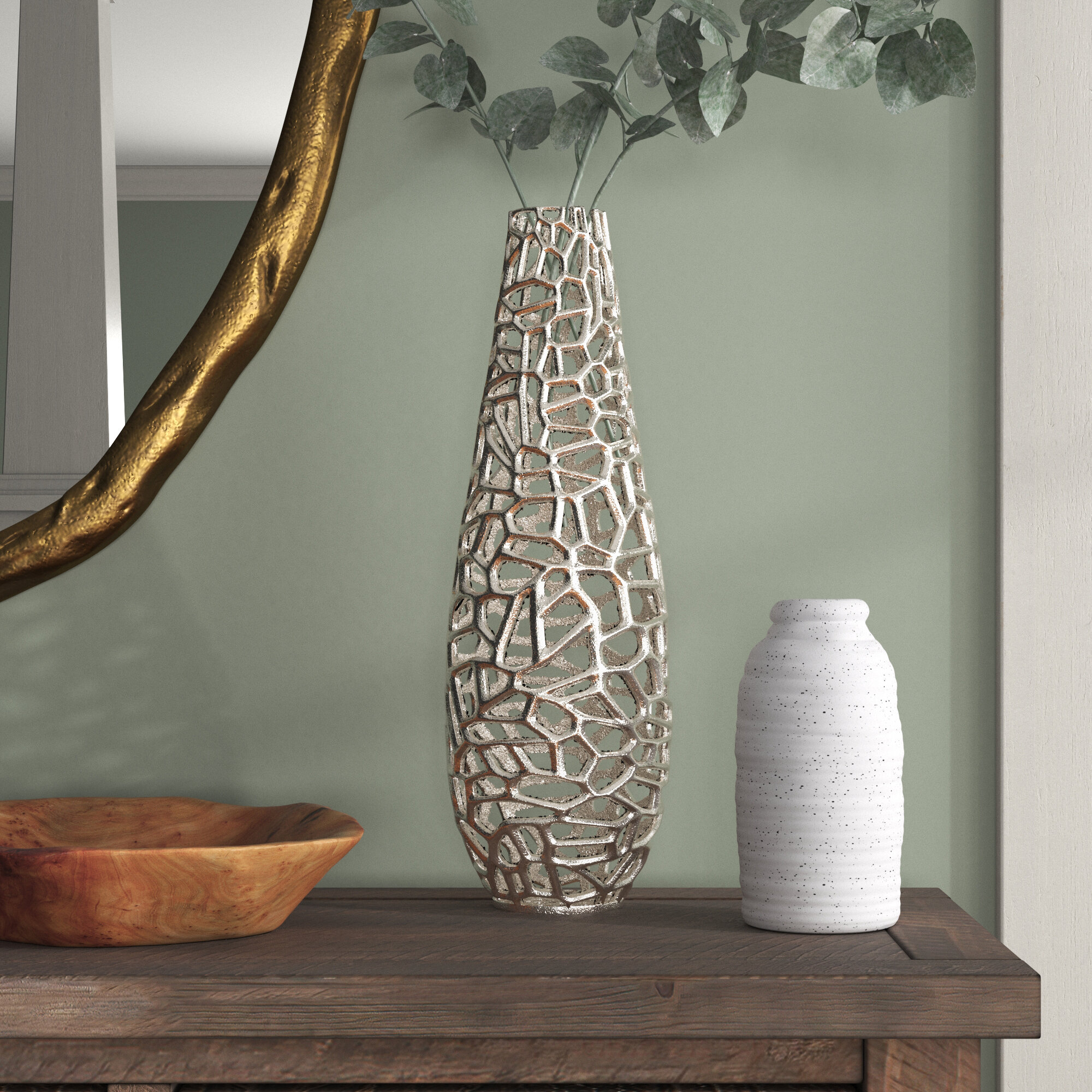 13 Ceramic Oval Vase - Contemporary Glam Abstract Cut-Out Vase in Beaded -  Creative Home or Office Decorative Table Accent