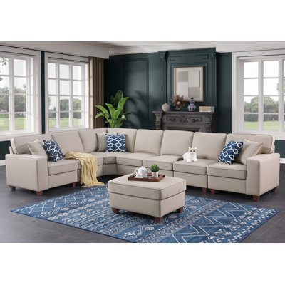 Shayle Artificial Leather Modular Sectional With Ottoman