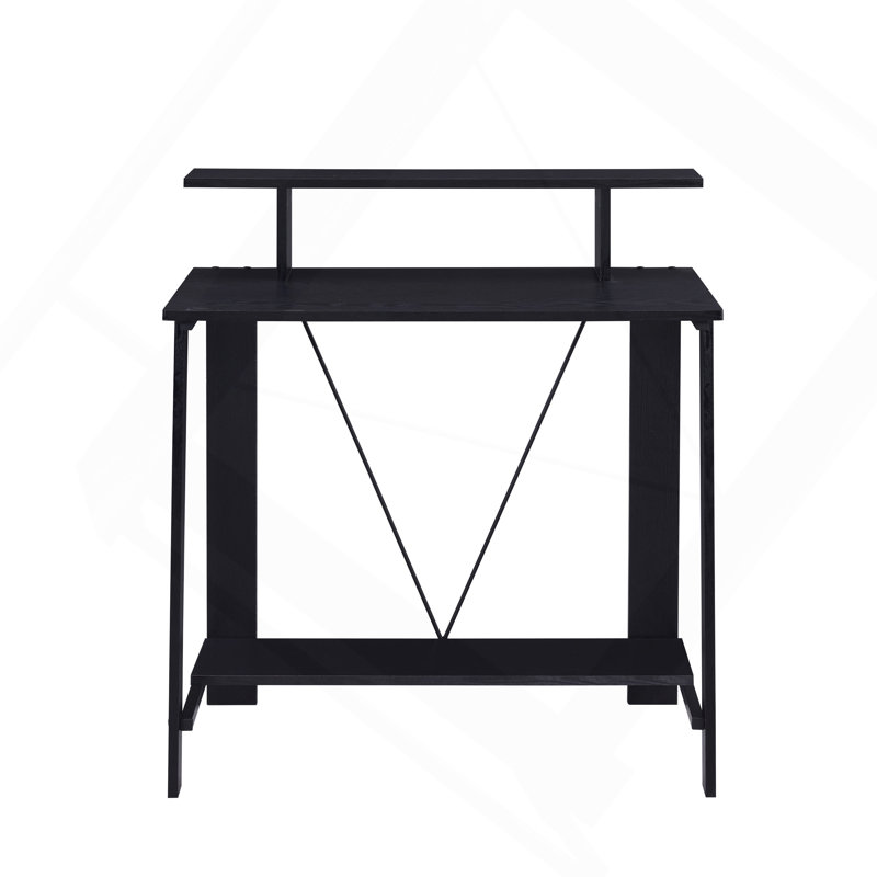 Black Writing Desk With Upper Shelf