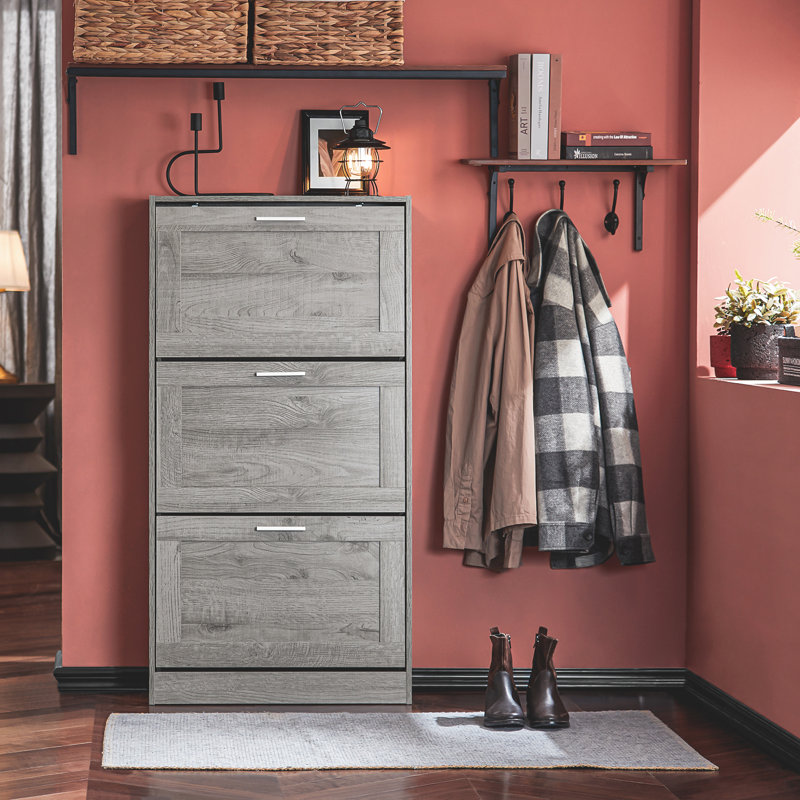 Kirksville 8 Pair Flip Down Shoe Storage, Light Grey
