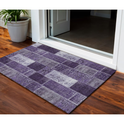 3' X 5' Purple Eggplant And Lavender Patchwork Washable Indoor Outdoor Area Rug