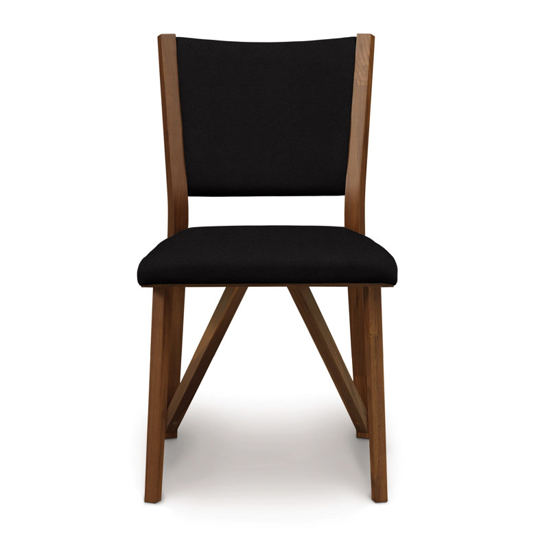 Chaise d'appoint rembourrée Exeter, Cuir ébène, Noyer naturel