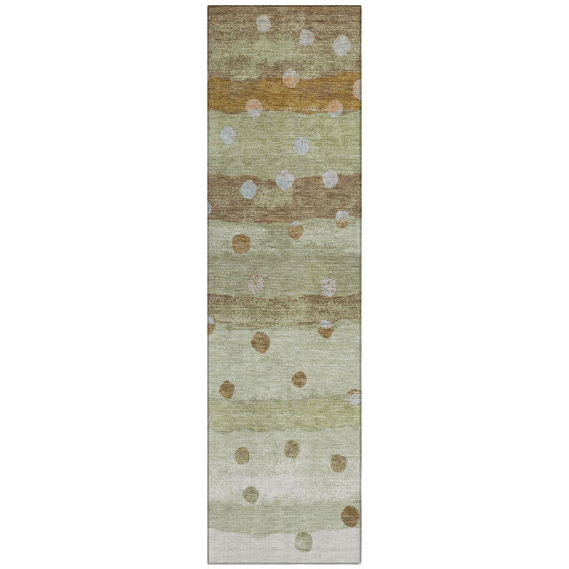 Machine Washable Indoor/Outdoor Chantille ACN2696 Stripes Rug, Sage, 8' Round