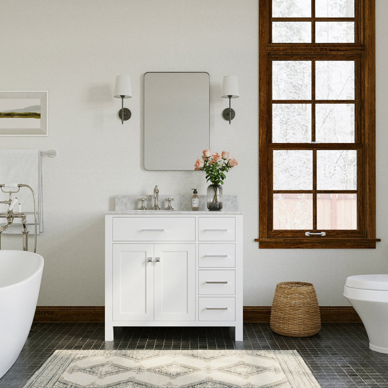 Aberdeenshire 36" Single Bathroom Vanity with Carrara White Marble Top, White