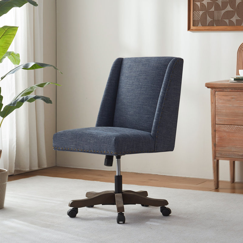 Chaise de bureau pivotante en chenille Mellins, Bleu