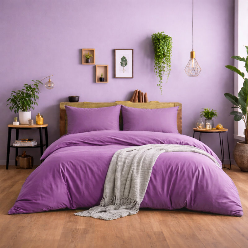 Ultra-Soft Microfiber Plain Duvet Cover Set with Matching Pillowcases - Everyday Bedding, Purple