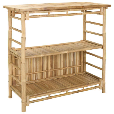  Outdoor Bar Table and Stools with Shelf 3 pcs Natural Bamboo Furniture