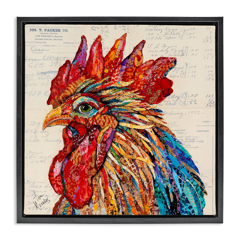 Cadre flottant à motif de coq audacieux, design par Lisa Morales, Cadre flottant noir de jais, H 18 po x l 18 po