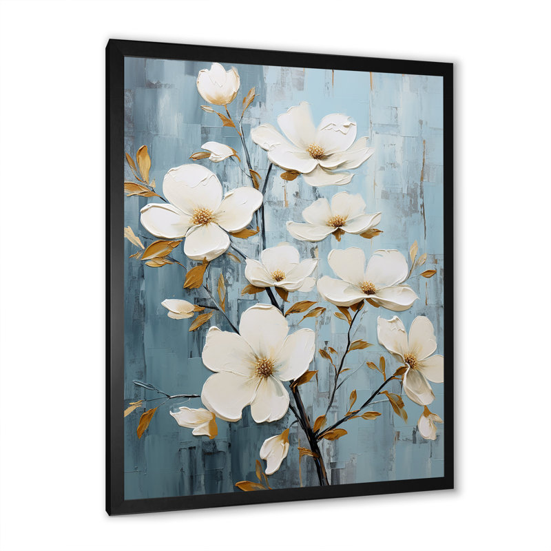 Paix bleue et blanche - impression, Cadre simple noir, H 32 po x l 16 po x P 1 po