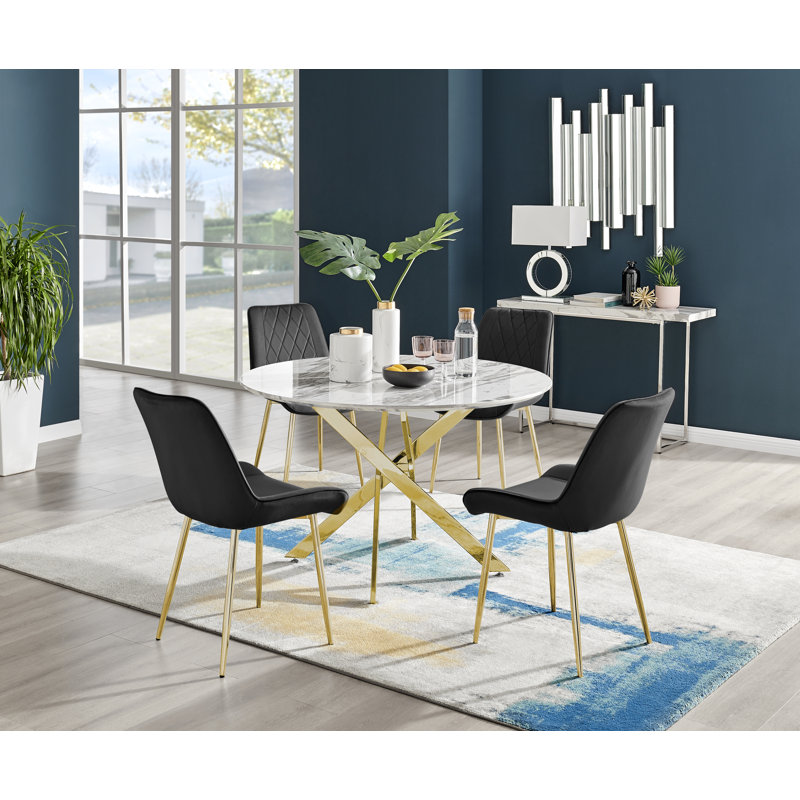 Eubanks 4 - Person Dining Set, Black/Gold