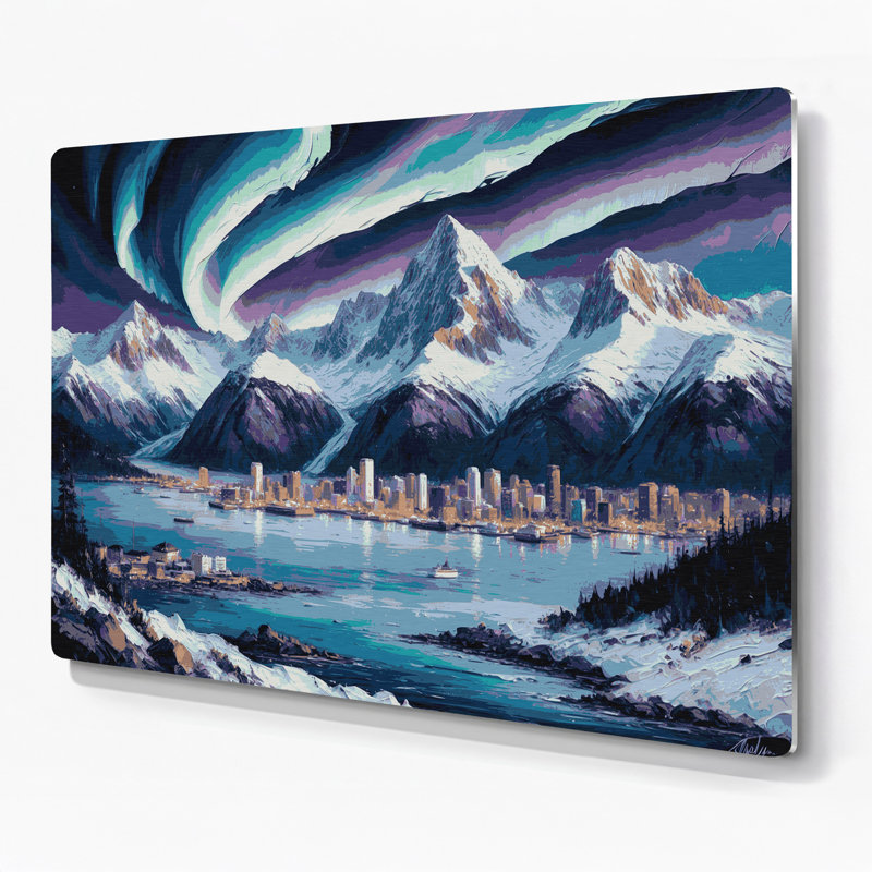 Art mural gris avec villes en Alaska, H 12 po x l 18 po