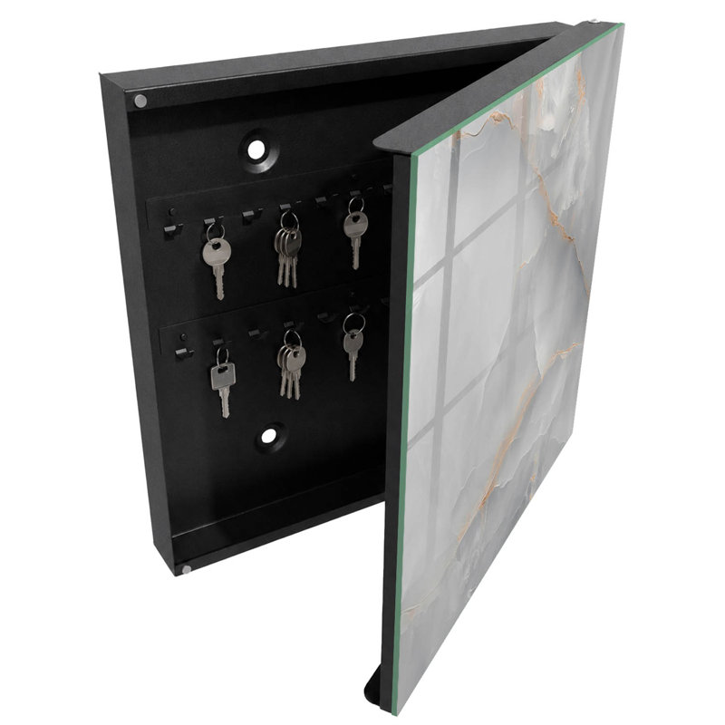 Key storage cabinet, Opens to the right, 30x30x5, White, Gray marble textures with warm accents, 