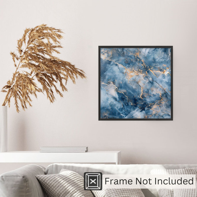 «Geode Blue Abstract», reproduction d'art moderne moderne sans cadre, H 28 po x l 28 po