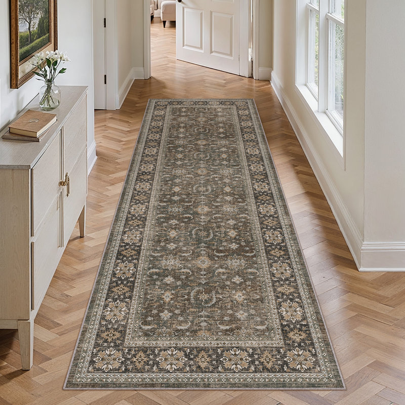 Tapis lavables rétro avec envers antidérapant Steven, Tapis de couloir 2 pi x 8 pi