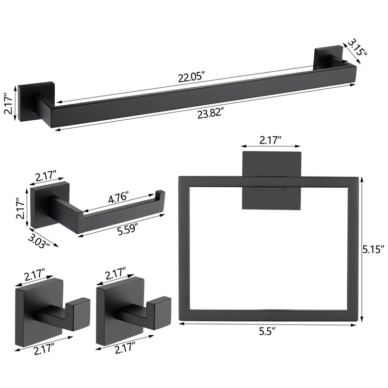 Ensemble de quincaillerie de salle de bain 5 pièces, Noir mat