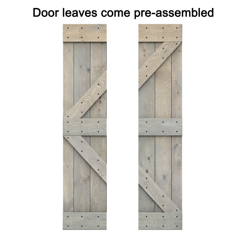 Bi-Fold Pre-assembled Wood Bi-Fold Barn Door with Sliding Hardware Kit, Smoke Gray, 38" x 84"
