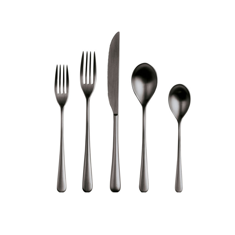 Neve 5 - Piece Stainless Steel Flatware Set - Service for 1, Ice Black Gold