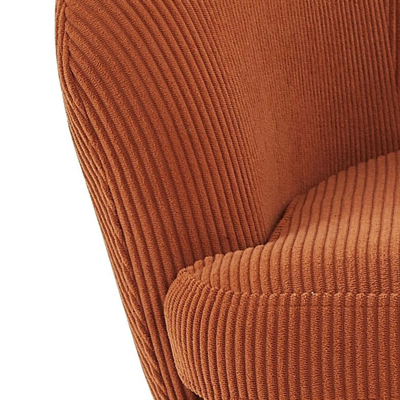 Fauteuil demi-tonneau gris en velours côtelé avec pieds en métal noir, fauteuil d'appoint capitonné Modern Channel avec rembourrage en mousse dense, fauteuil simple confortable pour le bureau de la chambre à coucher du salon