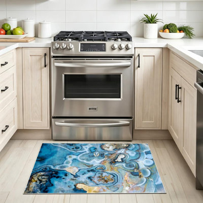 Clear Machine Washable,Abstract Color Marble Natural Agate Backdrop Decorative Jewel Marbled Indoor Area Rug