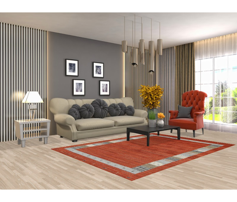 Tapis orange en laine orange de style Gabbeh 5 x 8