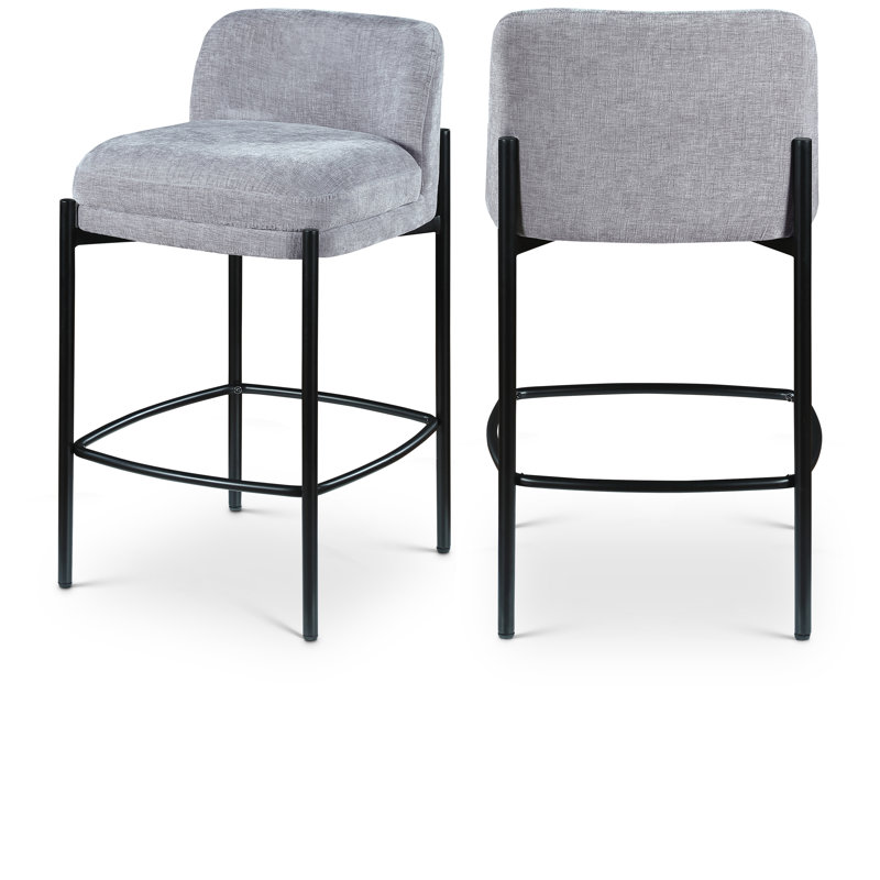 Bourton Upholstered Counter Stool with Metal Frame, Grey Chenille Fabric