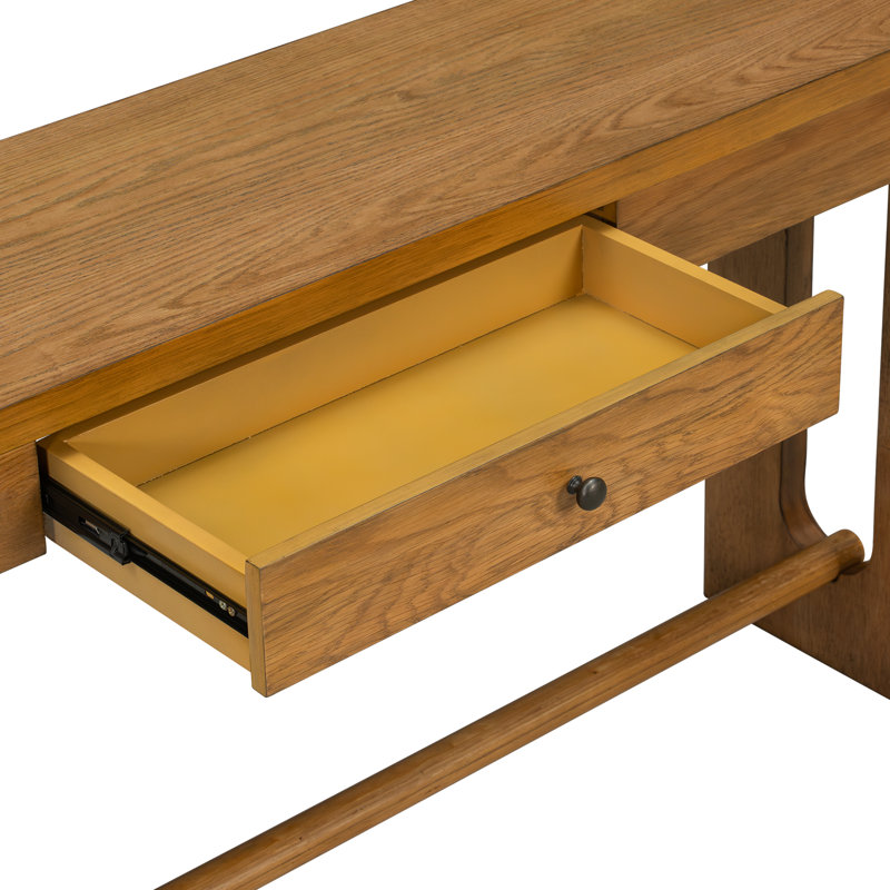 Console d'entrée rétro de 152 cm (59,8 po) en placage de chêne à grain de bois avec tiroir, Natural, Natural, Natural
