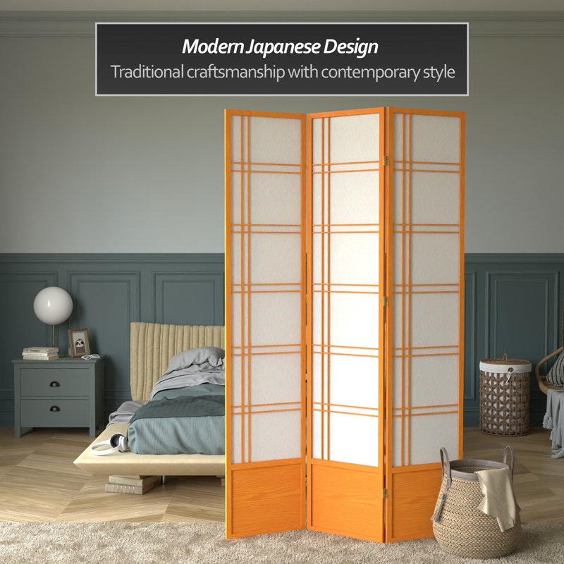 83.5" Double Cross Shoji Room Divider, 3 Panels, Honey