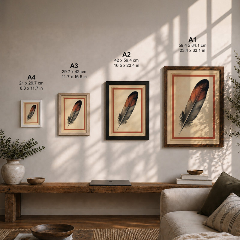 Single Feather In Gold Botanical - Print, Unframed, A4 - 29.7 x 21.0 cm