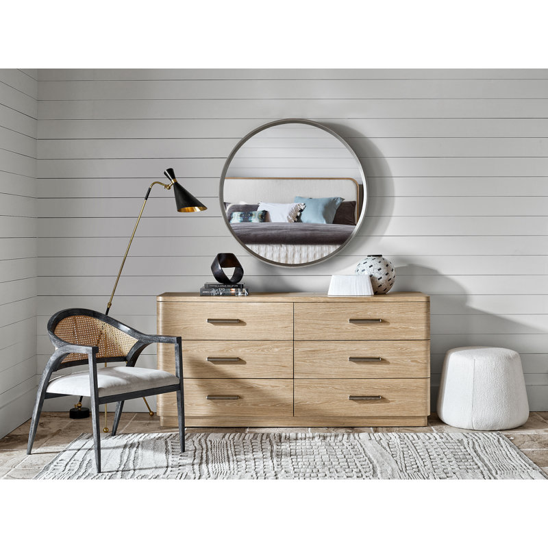 Nomad Round Silver Wood Mirror with Beveled Glass