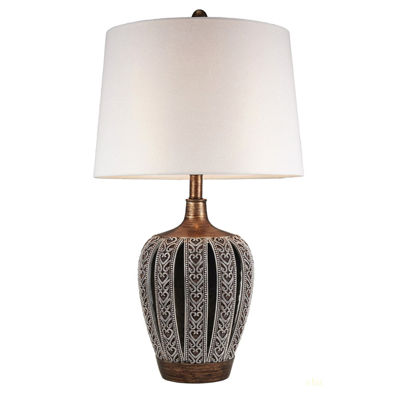 28.25" Tall Polyresin Table Lamp "Everly" With Brown Finish, White Shade