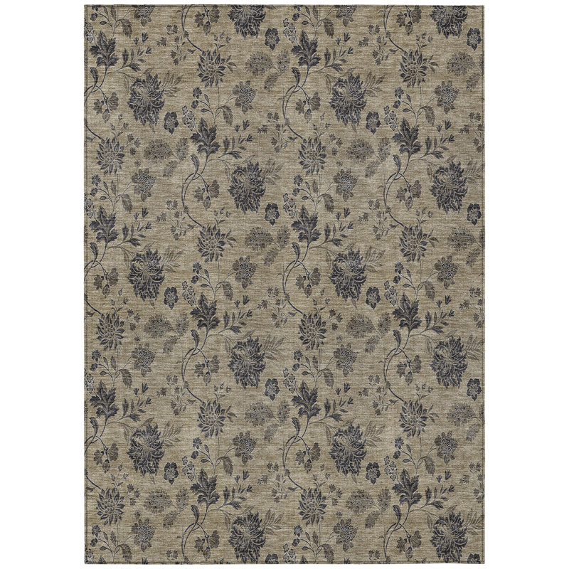3' X 5' Brown Beige And Chocolate Floral Washable Indoor Outdoor Area Rug