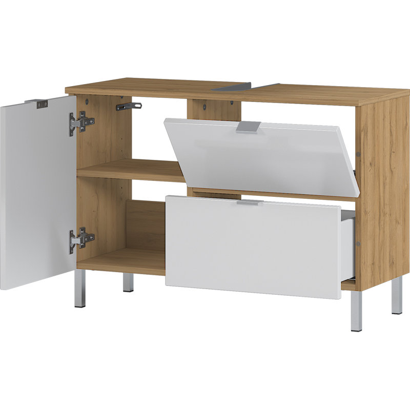 Midgett 80cm Single Bathroom Vanity Base Only, Imitation Grandson Oak/White