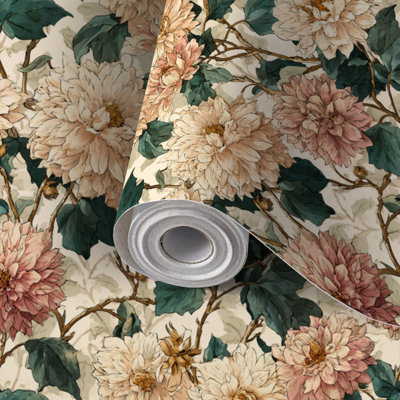 Peler et coller papier peint ornemental rétro art mural botanique fleurs roses verdure auto-adhésif et amovible 24 po x 118 po (60 x 300 cm)