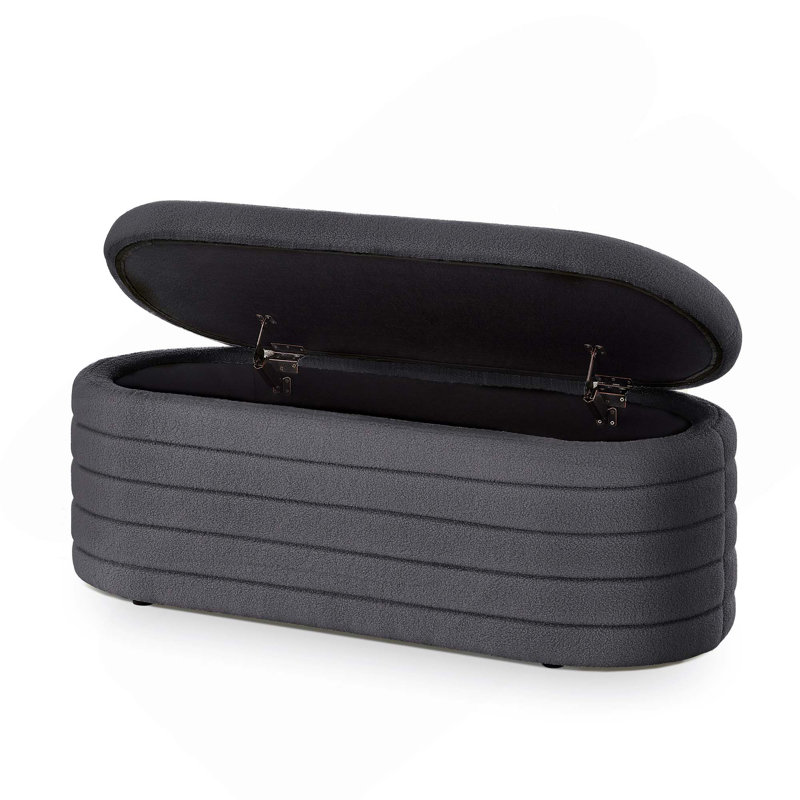 Banc de rangement moderne avec repose-pieds ovale et rembourré pour chambre à coucher, salon et vestibule, Gris foncé