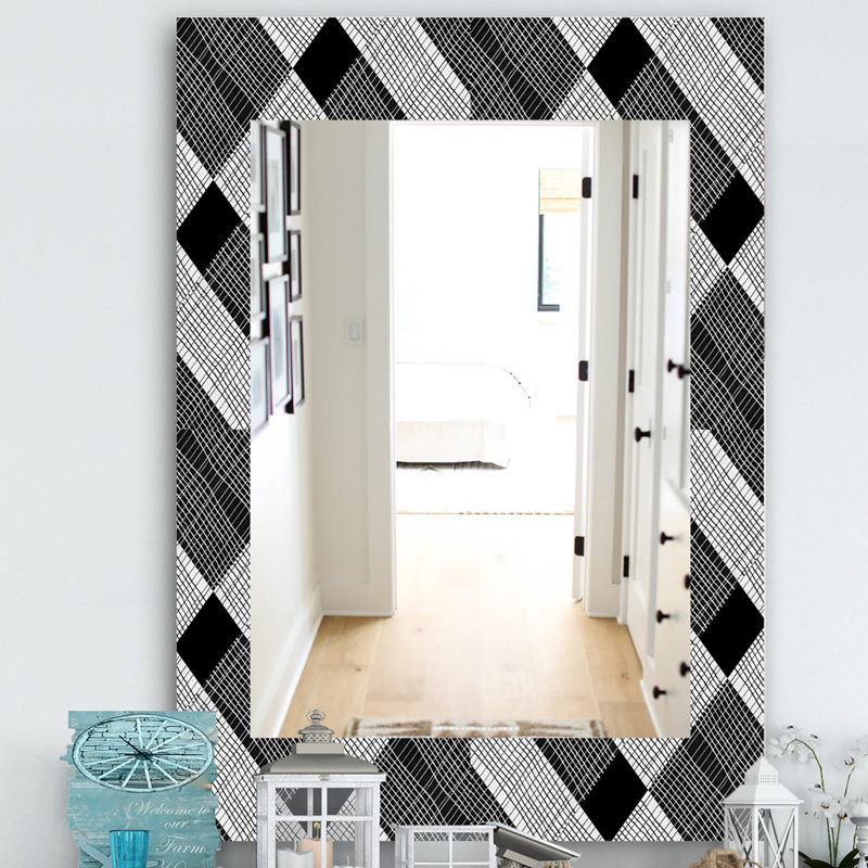 Miroir mural traditionnel check stripes and, H 24 po x l 32 po