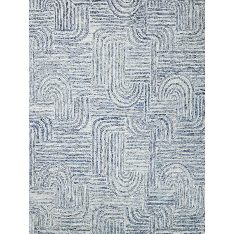 Exquisite Rugs Juno Handmade Hand-Tufted New Zealand Wool On Canvas Blue/Ivory Area Rug, Rectangle 9' x 12'