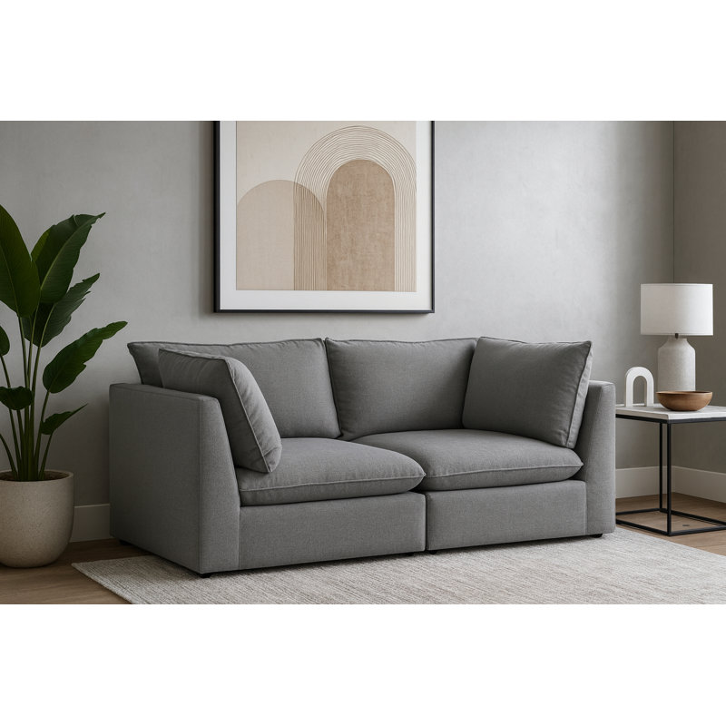 Canapé modulaire Tupman, Tissu gris texturé en lin