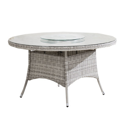 Round Aluminum Wicker Dining Table With Lazy Susan And Umbrella