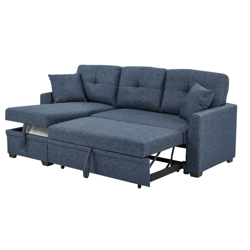 Sem Upholstered Sleeper Sofa, Blue Polyester, Left Hand Facing