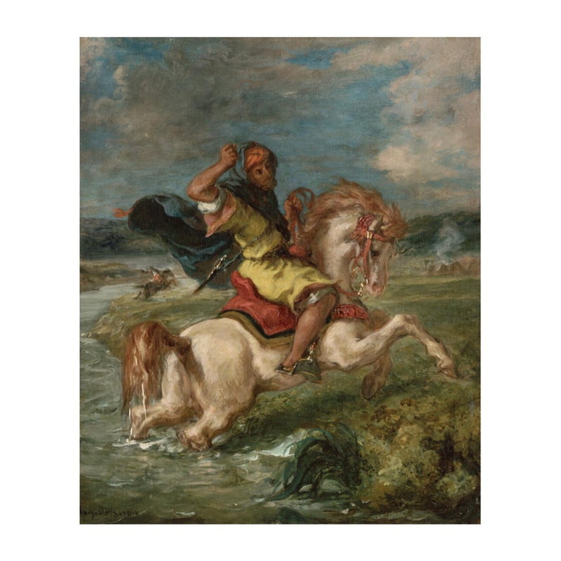 «Moroccan Cavalier Crossing a Ford» par Eugène Delacroix - Impression giclée, H 28 po x l 22 po