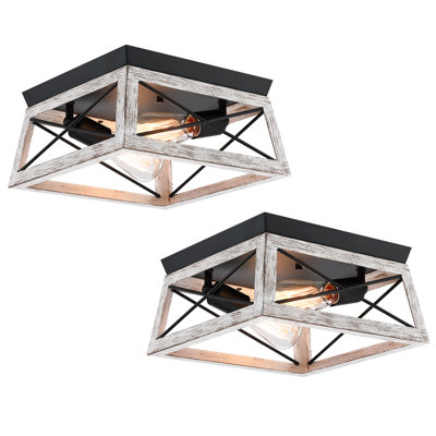 2-Light Flush Mount with Barnwood Accents