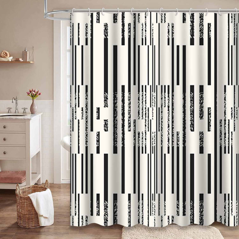 Rideau de douche abstrait noir et blanc avec 12 crochets, L 72 po x l 72 po