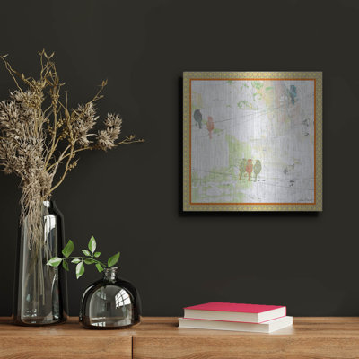  'Beautiful Birds On Wires Border' by Jean Plout Metal Wall Art, 12" x 12"