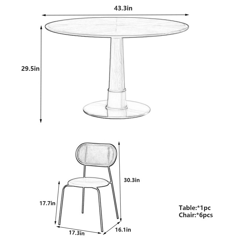 Table de salle à manger Retro, H 29,5 po x l 43,3 po x L 43,3 po