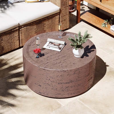 28'' Magnesium Oxide Patio Coffee Table,Waterproof, For Living Room, Outdoor,Round,Rust Red