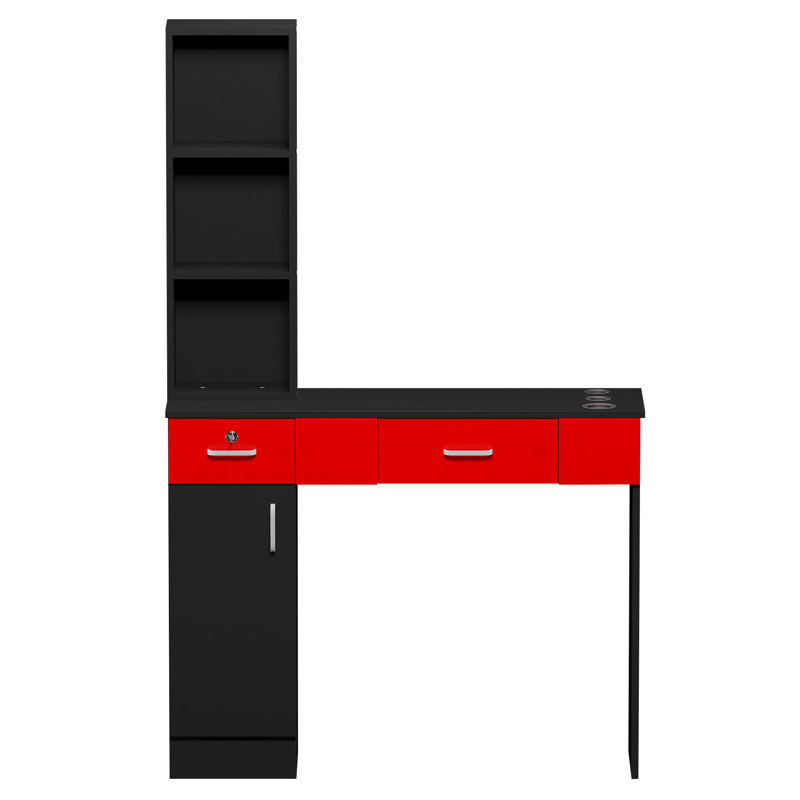 Meghana Makeup Vanity Salon Stations for Hair Stylist Locking Wall Mount Barber Station, 67'' H X 11.8'' W X 40.6'' D