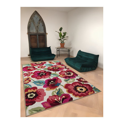 Tapis décoratif rouge moderne à motif de roses rouges lavable à la machine