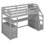 Lit mezzanine simple gris avec bureau, tablettes et structure de support solide