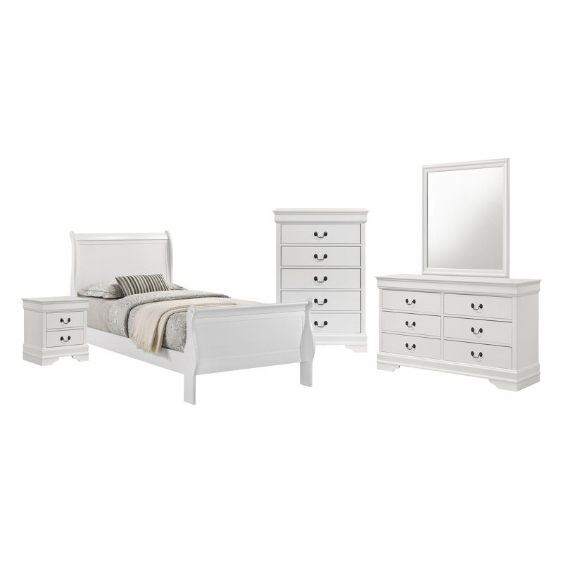 Ensemble de chambre à coucher 5 pièces, Simple, Blanc