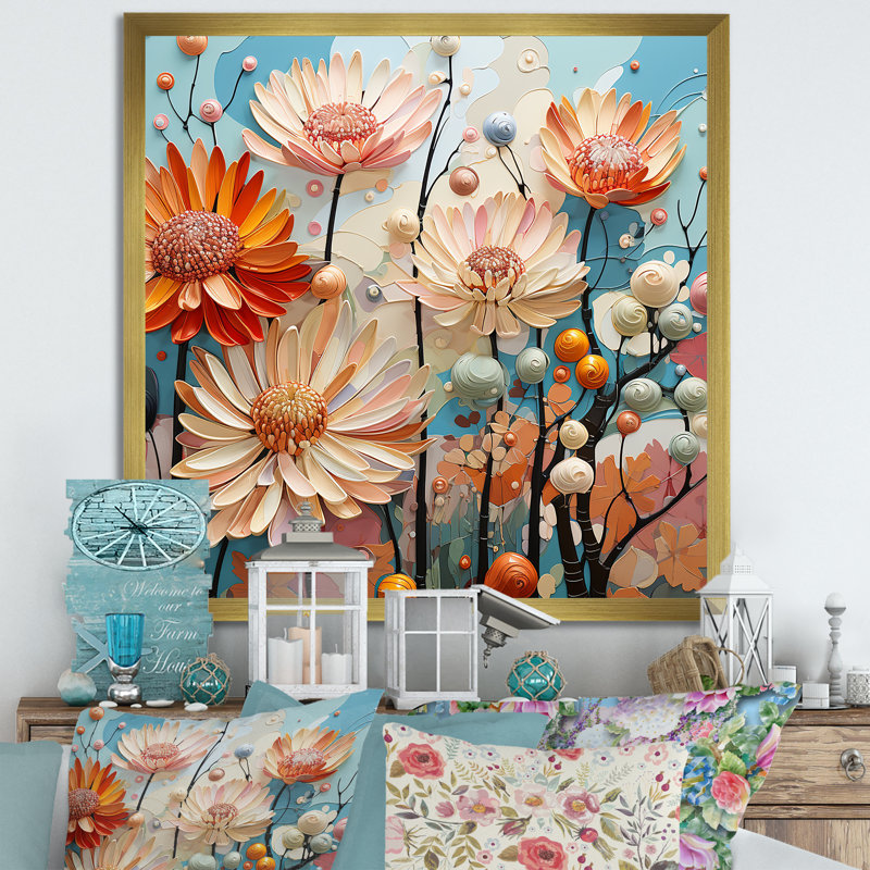 «Soft Elegance Mums Flowers II», reproduction sur toile, H 36 po x l 36 po x P 1,5 po, Cadre doré simple